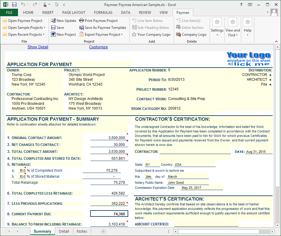 aia g702 payment billing progress summary form supports printing sheet software