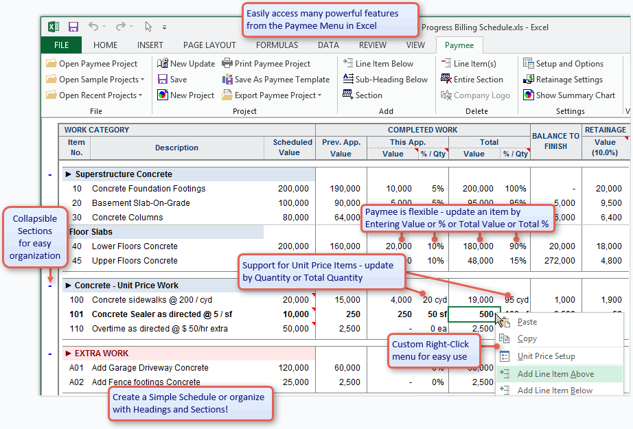 AIA G703 style progress payment software print to AIA G702